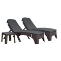 Rainbow Outdoor Roma 3-Piece Chaise Lounger Set w/cushion-Brown RBO-ROMA-BRW-3CL-CUSH